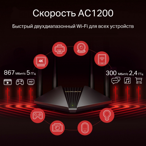 Wi-Fi роутер MERCUSYS MR30G AC1200 10/100/1000BASE-TX черный